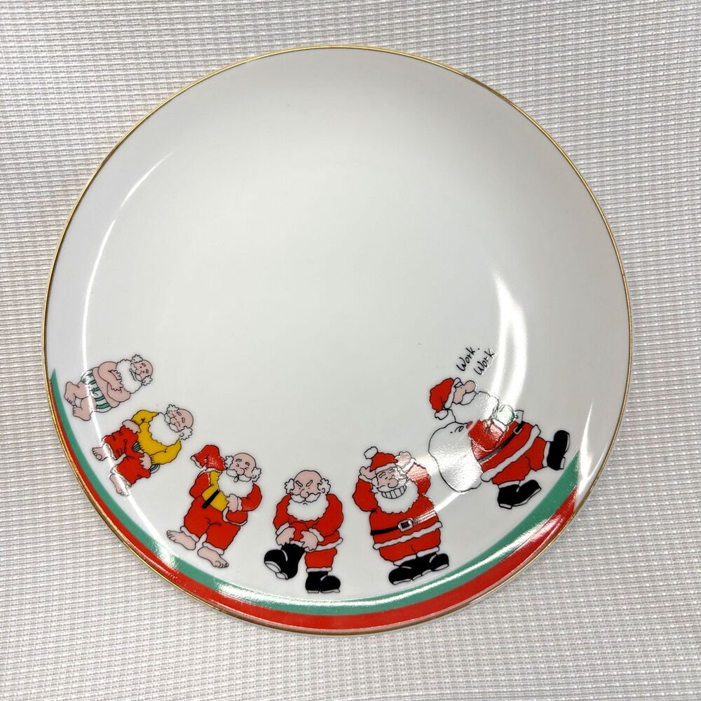 Vintage Papel Santa Clause "Work" Plate, Santa Cookies Gold Rimmed